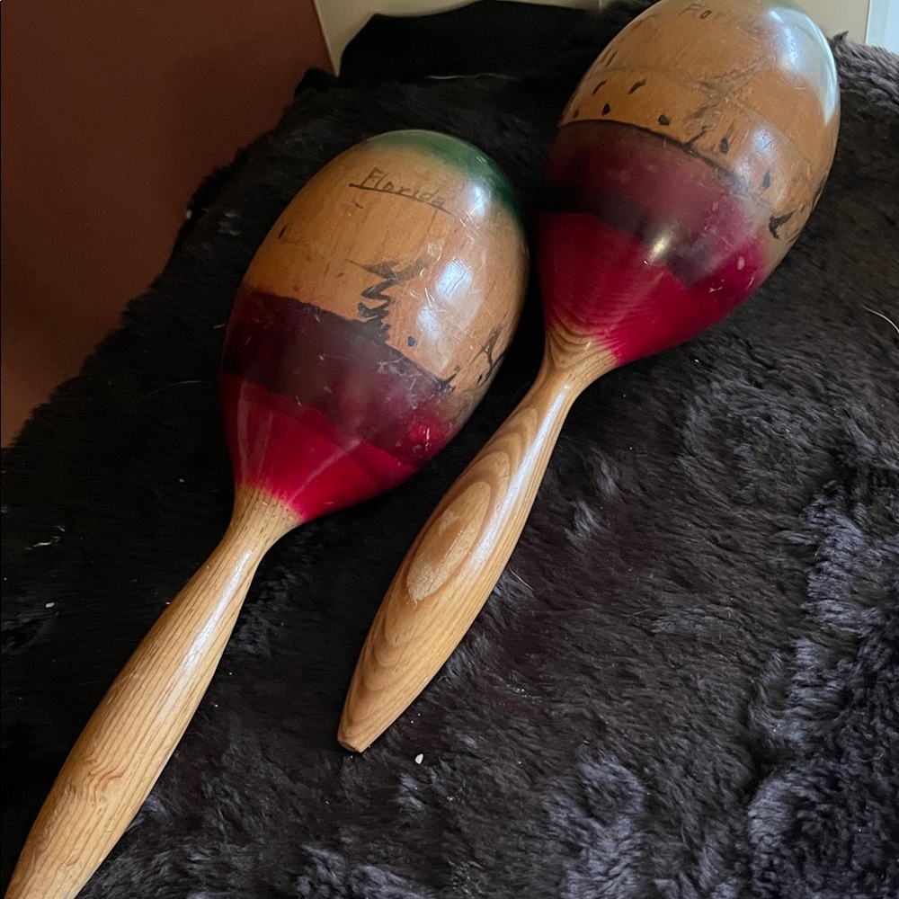 Wooden Maracas with Red and Green Accents